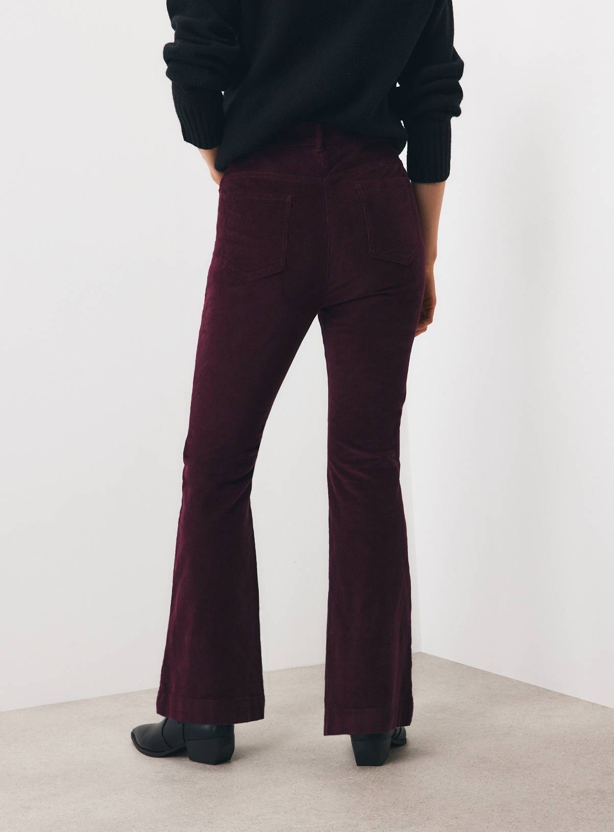 Dark Red Patch Pocket Flare Cord Trousers 10 - Image 4